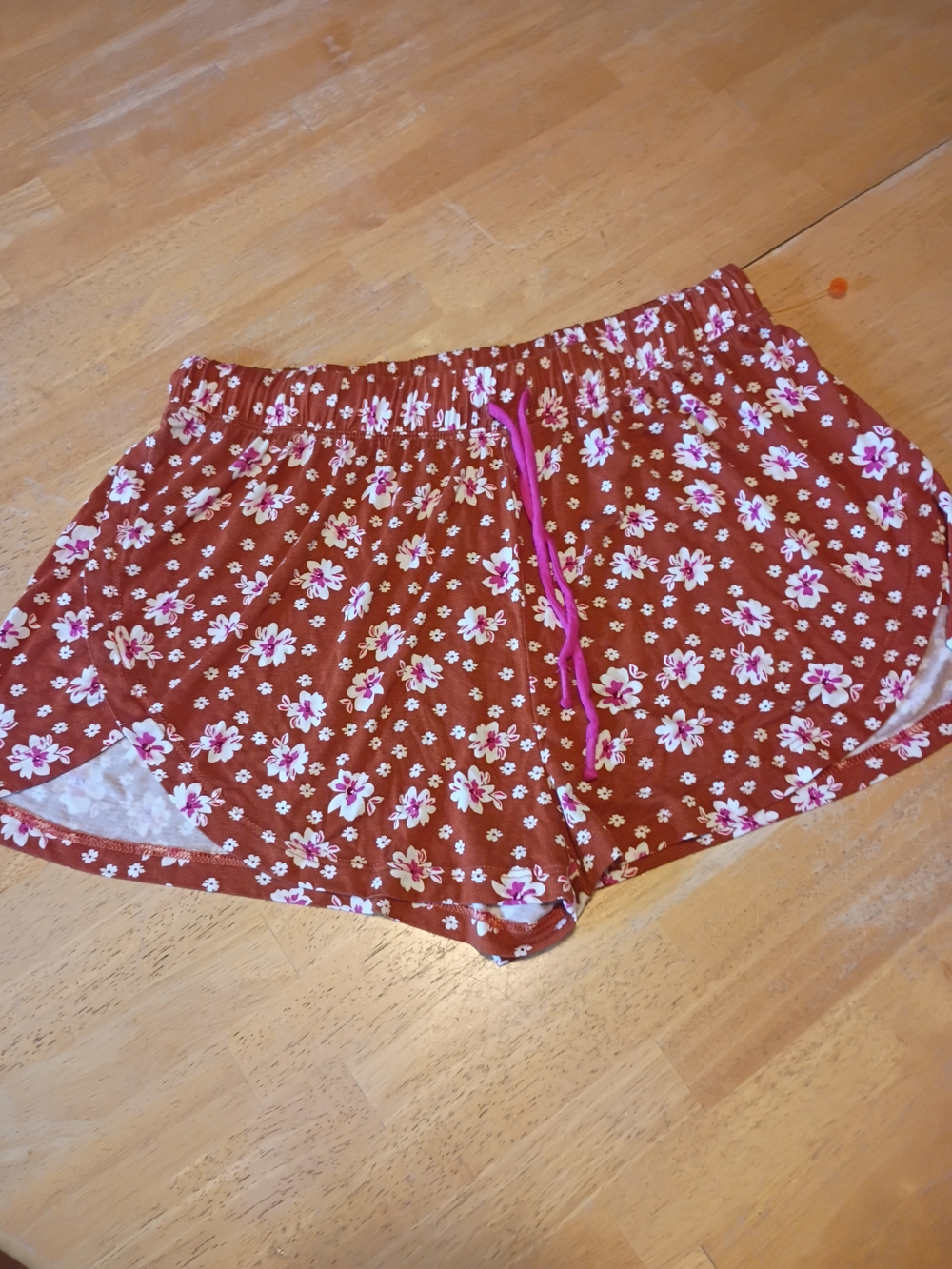 Joyspun Floral Elastic-Waist Women's Shorts - Rust Pink Drawstring